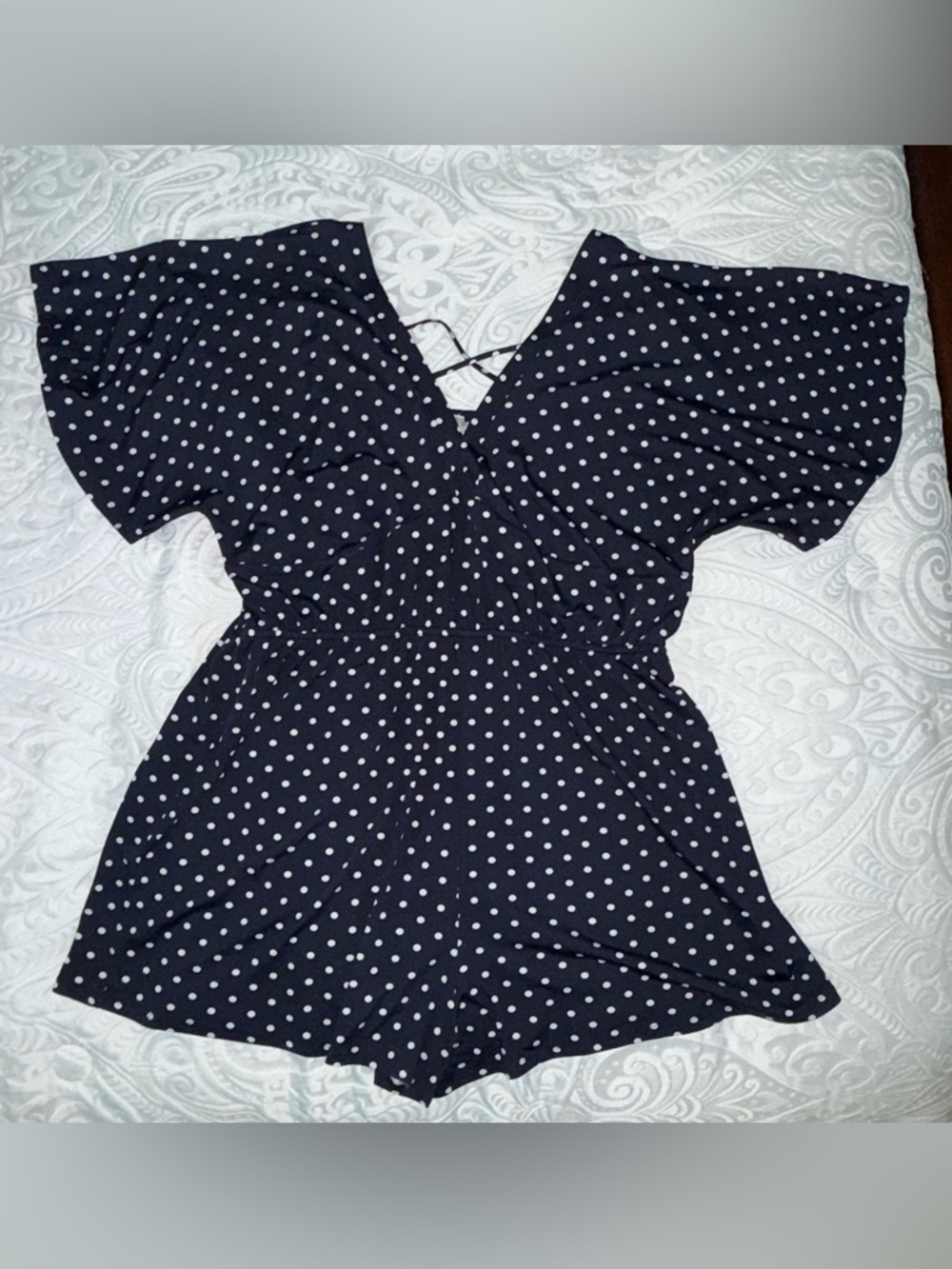 VENUS Navy Polka Dot V-Neck Romper
